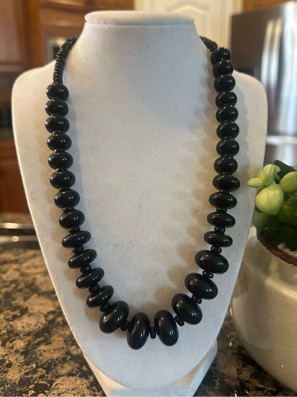 Vintage Chunky Black Beaded Statement Necklace, 18-20" Adjustable